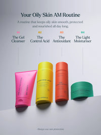 Skin Rocks by Caroline Hirons | Oily skin AM routine: Gel Cleanser, Control Acid, Antioxidant, Light Moisturiser